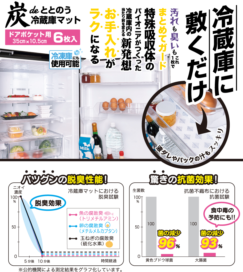 炭でととのう冷蔵庫マット-ドアポケット用