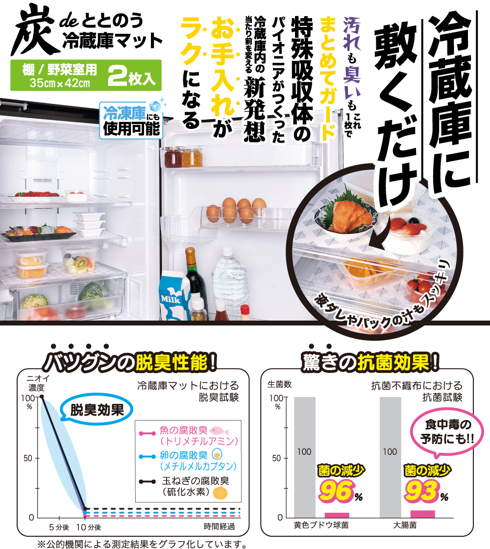 炭でととのう冷蔵庫マット棚️️️／野菜室用