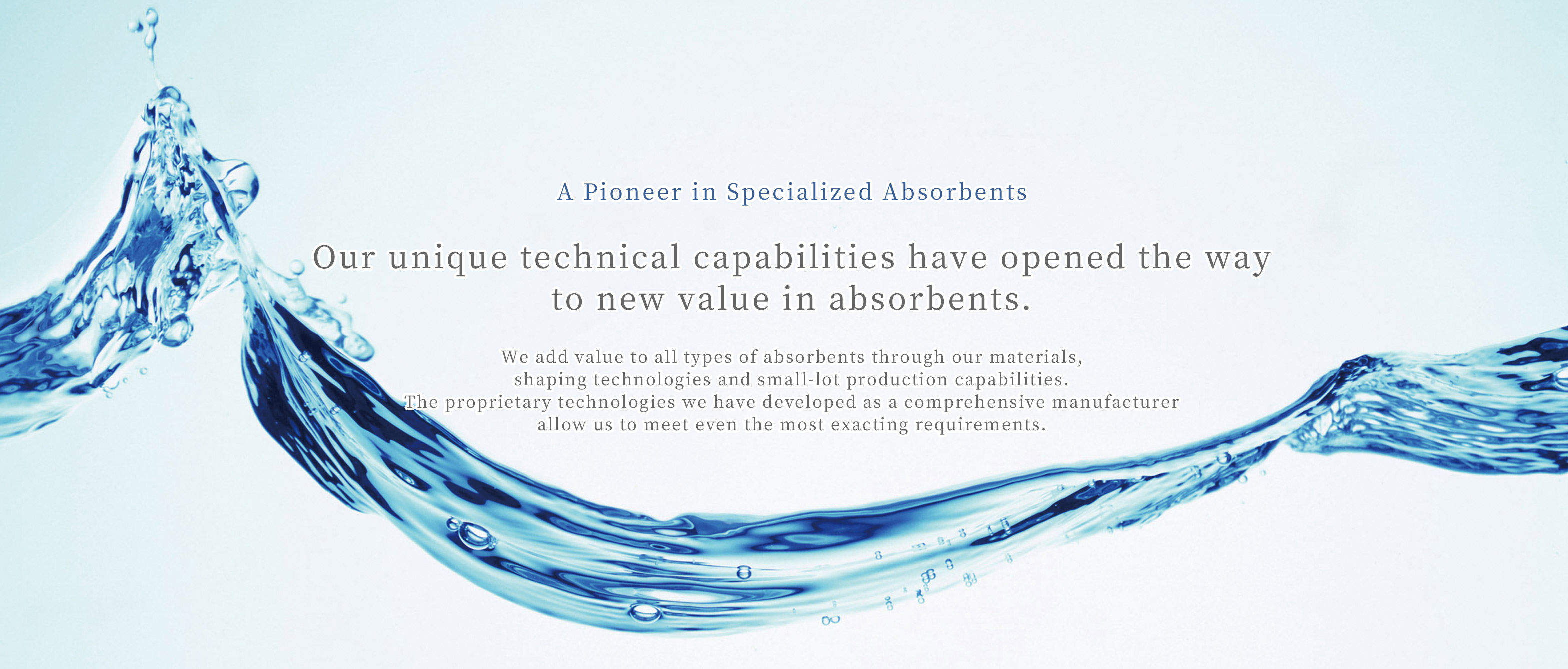 A Pioneer in Specialized Absorbents / Our unique technical capabilities have opened the way to new value in absorbents.